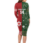 Custom Mate Maa Tonga And Kangaroo Australia Long Sleeve Bodycon Dress Tongan Kupesi Mix Aboriginal Art
