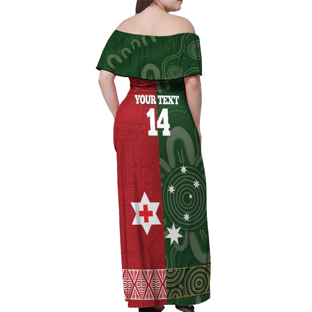 Custom Mate Maa Tonga And Kangaroo Australia Off Shoulder Maxi Dress Tongan Kupesi Mix Aboriginal Art