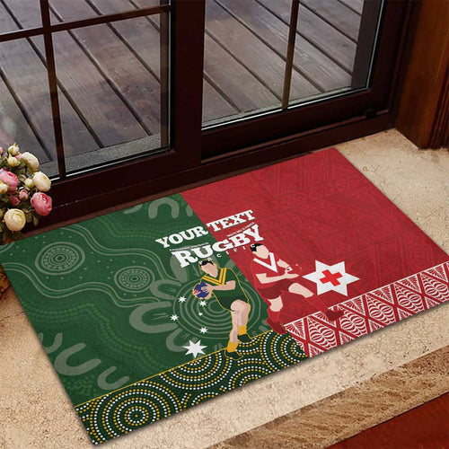 Custom Mate Maa Tonga And Kangaroo Australia Rubber Doormat Tongan Kupesi Mix Aboriginal Art
