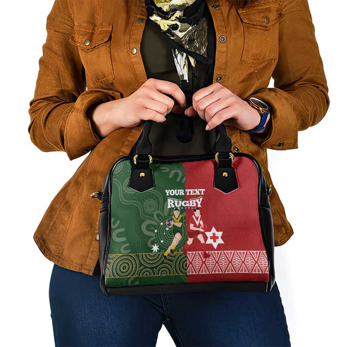 Custom Mate Maa Tonga And Kangaroo Australia Shoulder Handbag Tongan Kupesi Mix Aboriginal Art