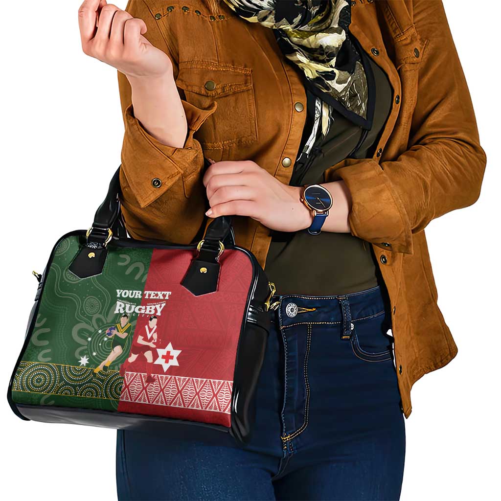 Custom Mate Maa Tonga And Kangaroo Australia Shoulder Handbag Tongan Kupesi Mix Aboriginal Art
