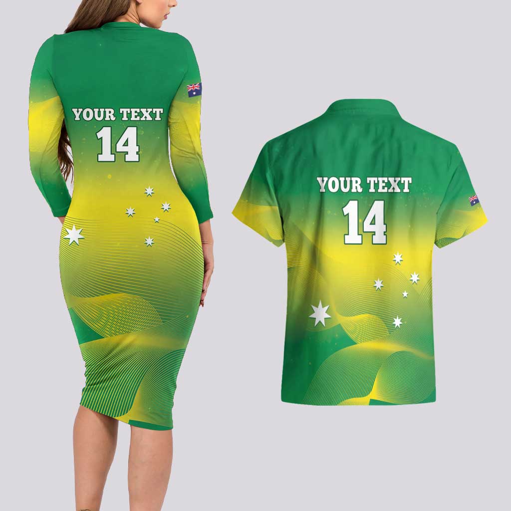 Custom Australia Rugby Couples Matching Long Sleeve Bodycon Dress and Hawaiian Shirt 2024 Kangaroos - Gradient Sporty Style