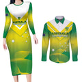 Custom Australia Rugby Couples Matching Long Sleeve Bodycon Dress and Long Sleeve Button Shirt 2024 Kangaroos - Gradient Sporty Style