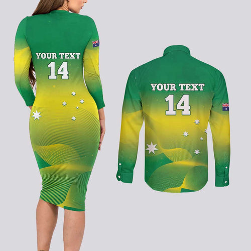 Custom Australia Rugby Couples Matching Long Sleeve Bodycon Dress and Long Sleeve Button Shirt 2024 Kangaroos - Gradient Sporty Style