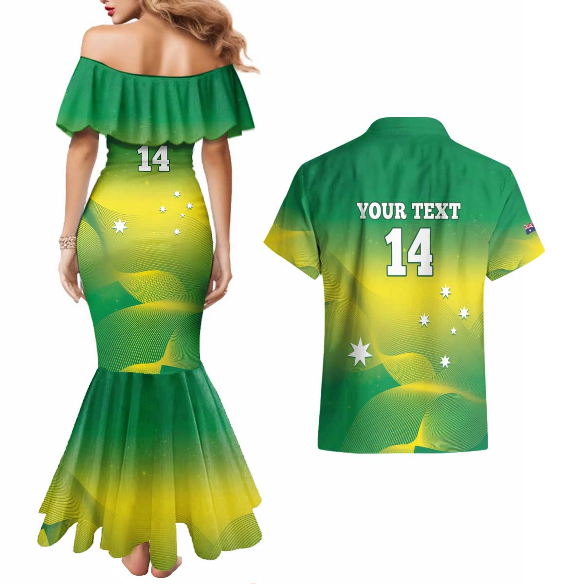 Custom Australia Rugby Couples Matching Mermaid Dress and Hawaiian Shirt 2024 Kangaroos - Gradient Sporty Style
