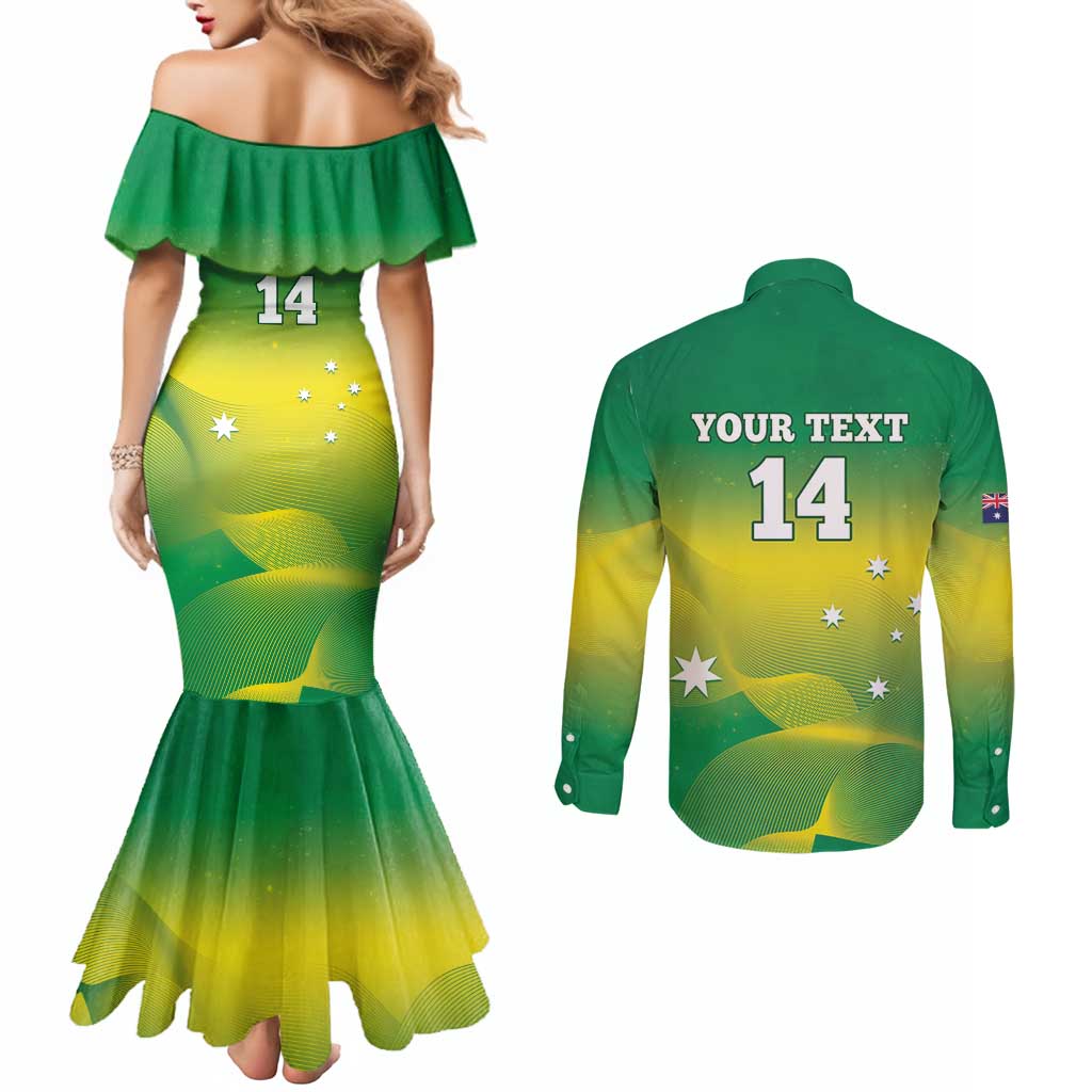Custom Australia Rugby Couples Matching Mermaid Dress and Long Sleeve Button Shirt 2024 Kangaroos - Gradient Sporty Style