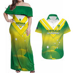 Custom Australia Rugby Couples Matching Off Shoulder Maxi Dress and Hawaiian Shirt 2024 Kangaroos - Gradient Sporty Style