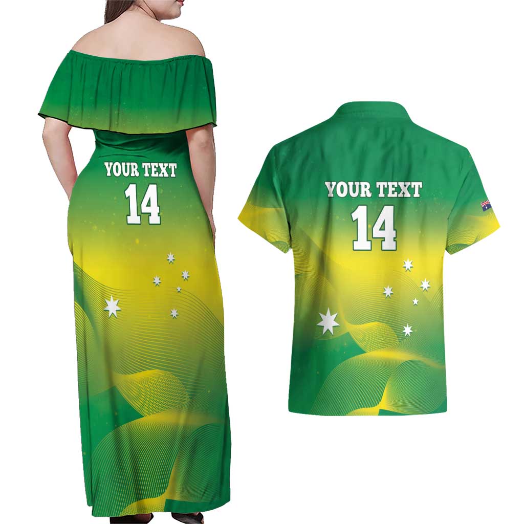 Custom Australia Rugby Couples Matching Off Shoulder Maxi Dress and Hawaiian Shirt 2024 Kangaroos - Gradient Sporty Style