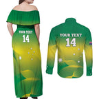 Custom Australia Rugby Couples Matching Off Shoulder Maxi Dress and Long Sleeve Button Shirt 2024 Kangaroos - Gradient Sporty Style