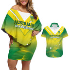 Custom Australia Rugby Couples Matching Off Shoulder Short Dress and Hawaiian Shirt 2024 Kangaroos - Gradient Sporty Style