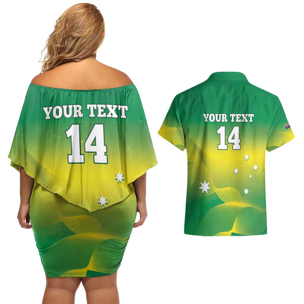 Custom Australia Rugby Couples Matching Off Shoulder Short Dress and Hawaiian Shirt 2024 Kangaroos - Gradient Sporty Style