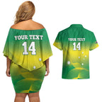 Custom Australia Rugby Couples Matching Off Shoulder Short Dress and Hawaiian Shirt 2024 Kangaroos - Gradient Sporty Style