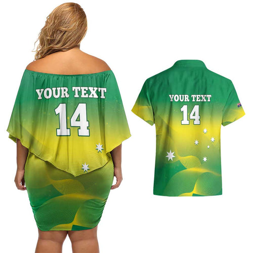 Custom Australia Rugby Couples Matching Off Shoulder Short Dress and Hawaiian Shirt 2024 Kangaroos - Gradient Sporty Style