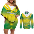 Custom Australia Rugby Couples Matching Off Shoulder Short Dress and Long Sleeve Button Shirt 2024 Kangaroos - Gradient Sporty Style