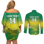 Custom Australia Rugby Couples Matching Off Shoulder Short Dress and Long Sleeve Button Shirt 2024 Kangaroos - Gradient Sporty Style