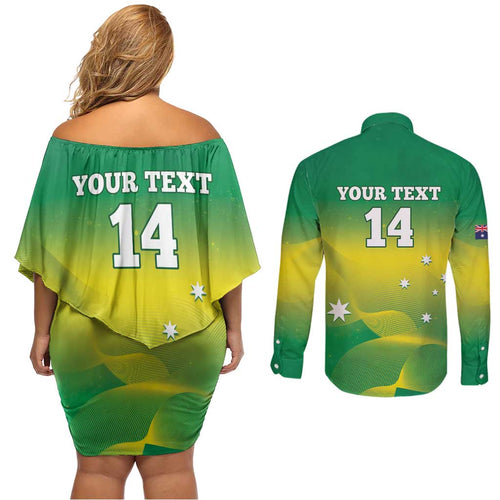 Custom Australia Rugby Couples Matching Off Shoulder Short Dress and Long Sleeve Button Shirt 2024 Kangaroos - Gradient Sporty Style