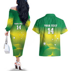 Custom Australia Rugby Couples Matching Off The Shoulder Long Sleeve Dress and Hawaiian Shirt 2024 Kangaroos - Gradient Sporty Style