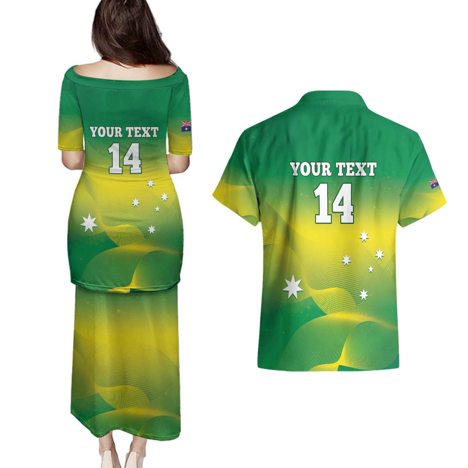 Custom Australia Rugby Couples Matching Puletasi and Hawaiian Shirt 2024 Kangaroos - Gradient Sporty Style