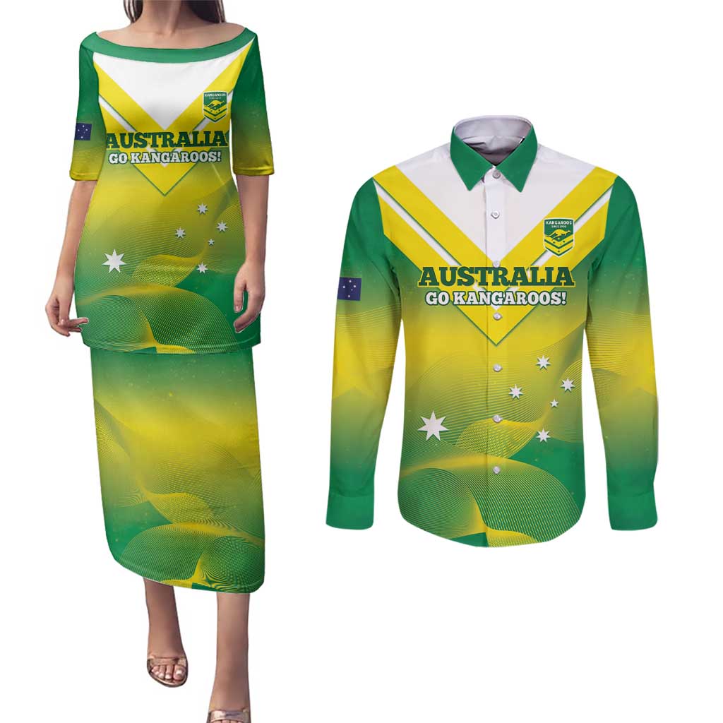 Custom Australia Rugby Couples Matching Puletasi and Long Sleeve Button Shirt 2024 Kangaroos - Gradient Sporty Style