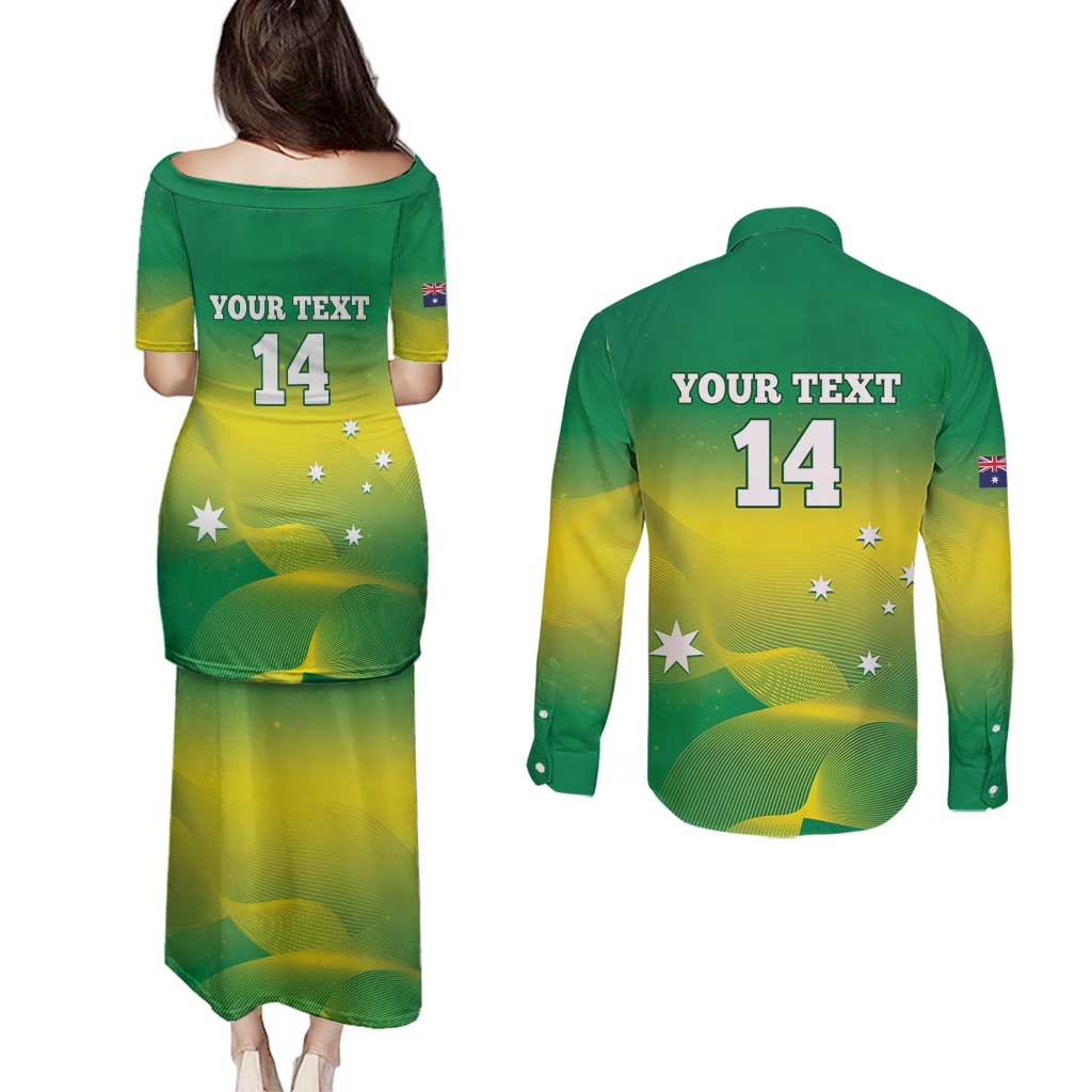 Custom Australia Rugby Couples Matching Puletasi and Long Sleeve Button Shirt 2024 Kangaroos - Gradient Sporty Style