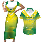 Custom Australia Rugby Couples Matching Short Sleeve Bodycon Dress and Hawaiian Shirt 2024 Kangaroos - Gradient Sporty Style