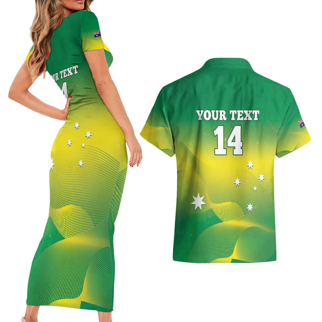 Custom Australia Rugby Couples Matching Short Sleeve Bodycon Dress and Hawaiian Shirt 2024 Kangaroos - Gradient Sporty Style