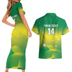 Custom Australia Rugby Couples Matching Short Sleeve Bodycon Dress and Hawaiian Shirt 2024 Kangaroos - Gradient Sporty Style