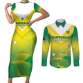 Custom Australia Rugby Couples Matching Short Sleeve Bodycon Dress and Long Sleeve Button Shirt 2024 Kangaroos - Gradient Sporty Style