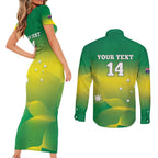 Custom Australia Rugby Couples Matching Short Sleeve Bodycon Dress and Long Sleeve Button Shirt 2024 Kangaroos - Gradient Sporty Style