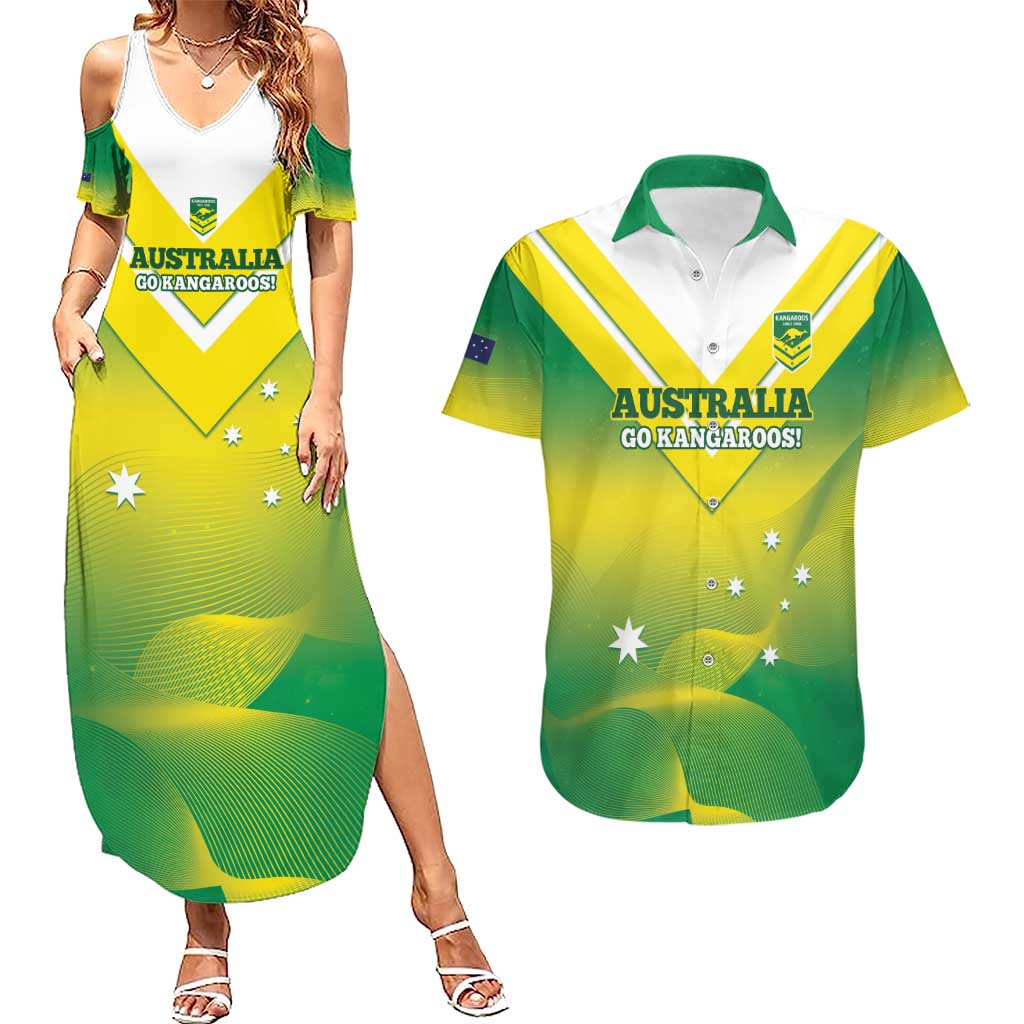 Custom Australia Rugby Couples Matching Summer Maxi Dress and Hawaiian Shirt 2024 Kangaroos - Gradient Sporty Style