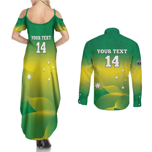 Custom Australia Rugby Couples Matching Summer Maxi Dress and Long Sleeve Button Shirt 2024 Kangaroos - Gradient Sporty Style