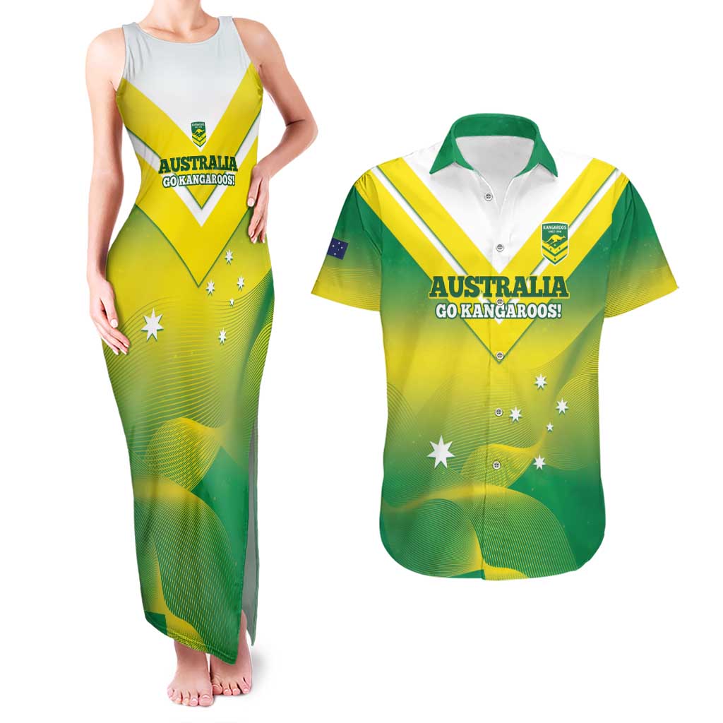 Custom Australia Rugby Couples Matching Tank Maxi Dress and Hawaiian Shirt 2024 Kangaroos - Gradient Sporty Style