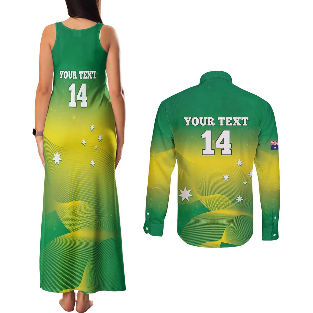 Custom Australia Rugby Couples Matching Tank Maxi Dress and Long Sleeve Button Shirt 2024 Kangaroos - Gradient Sporty Style