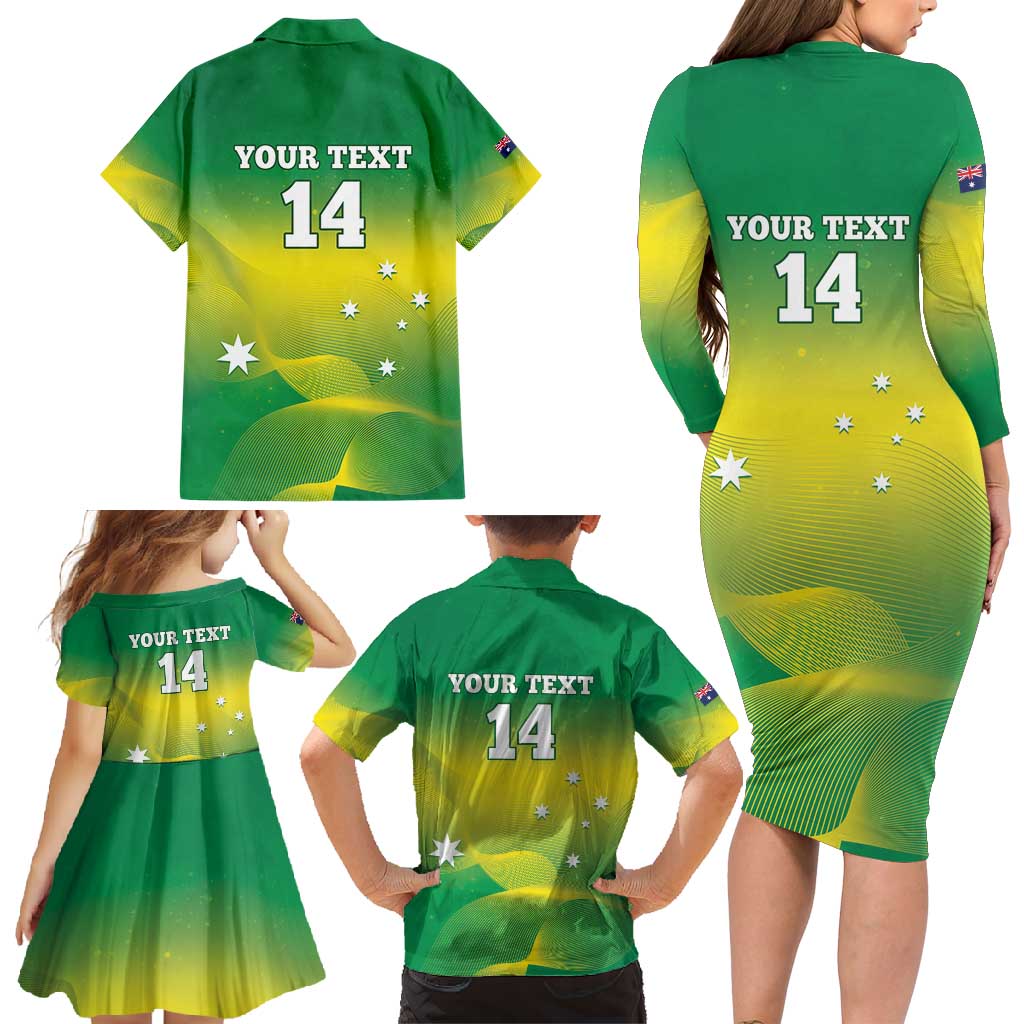 Custom Australia Rugby Family Matching Long Sleeve Bodycon Dress and Hawaiian Shirt 2024 Kangaroos - Gradient Sporty Style