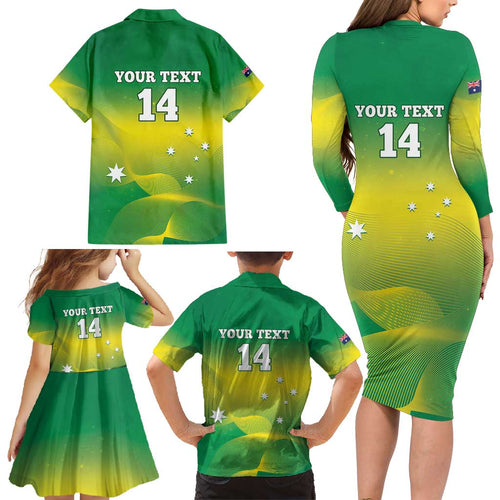 Custom Australia Rugby Family Matching Long Sleeve Bodycon Dress and Hawaiian Shirt 2024 Kangaroos - Gradient Sporty Style