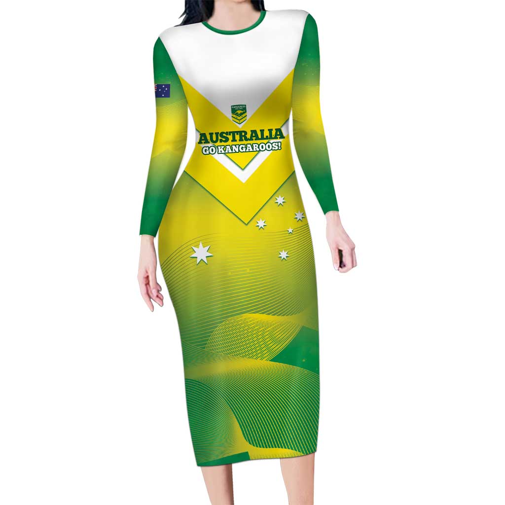 Custom Australia Rugby Family Matching Long Sleeve Bodycon Dress and Hawaiian Shirt 2024 Kangaroos - Gradient Sporty Style