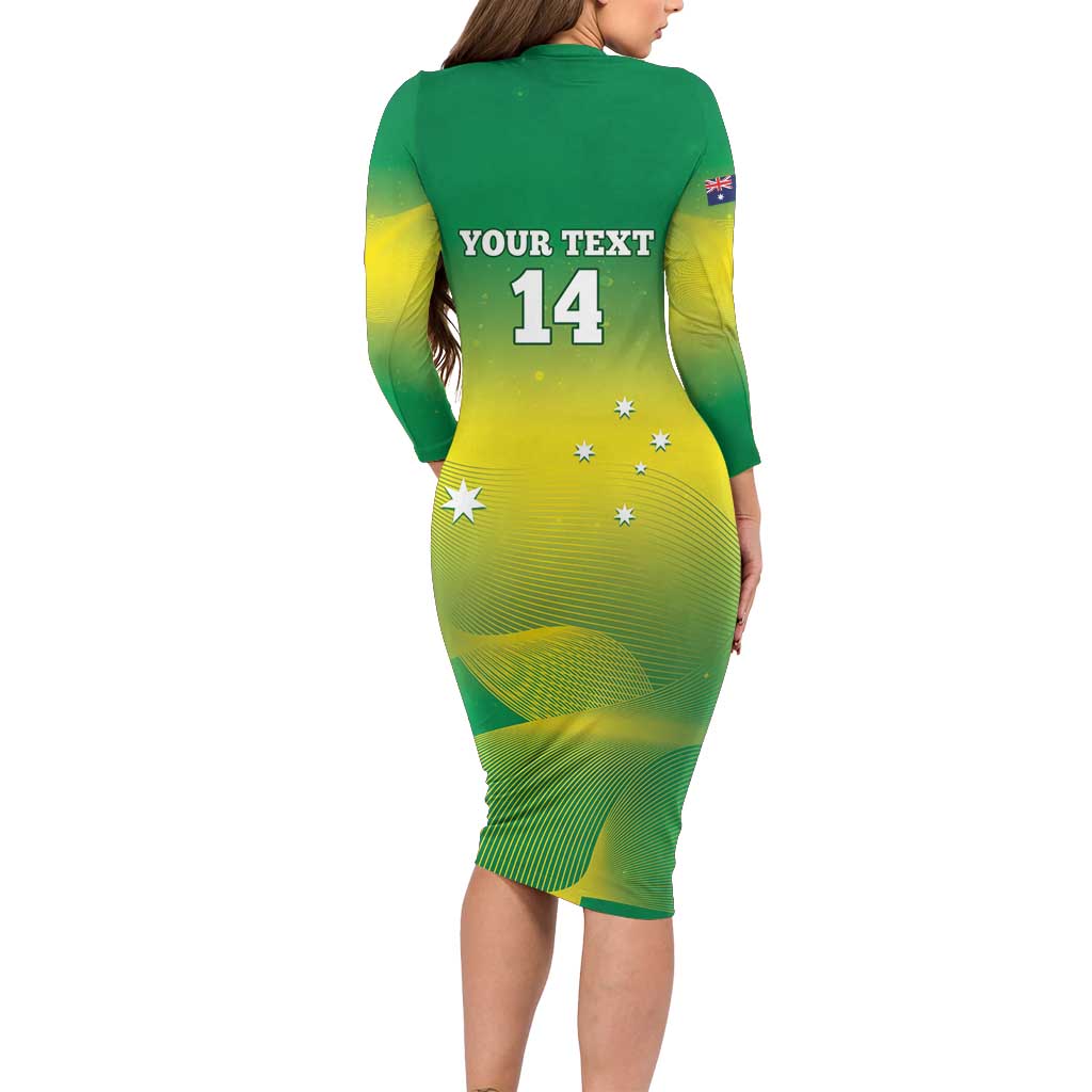 Custom Australia Rugby Family Matching Long Sleeve Bodycon Dress and Hawaiian Shirt 2024 Kangaroos - Gradient Sporty Style