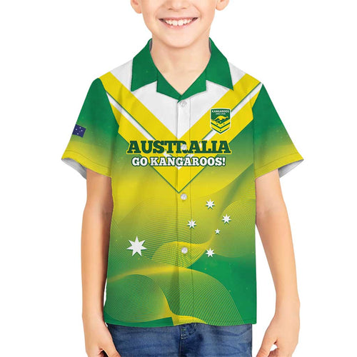 Custom Australia Rugby Family Matching Long Sleeve Bodycon Dress and Hawaiian Shirt 2024 Kangaroos - Gradient Sporty Style