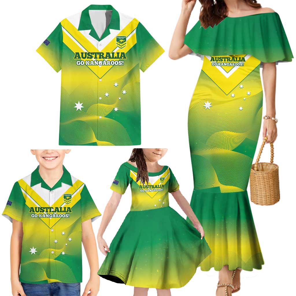 Custom Australia Rugby Family Matching Mermaid Dress and Hawaiian Shirt 2024 Kangaroos - Gradient Sporty Style