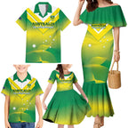 Custom Australia Rugby Family Matching Mermaid Dress and Hawaiian Shirt 2024 Kangaroos - Gradient Sporty Style