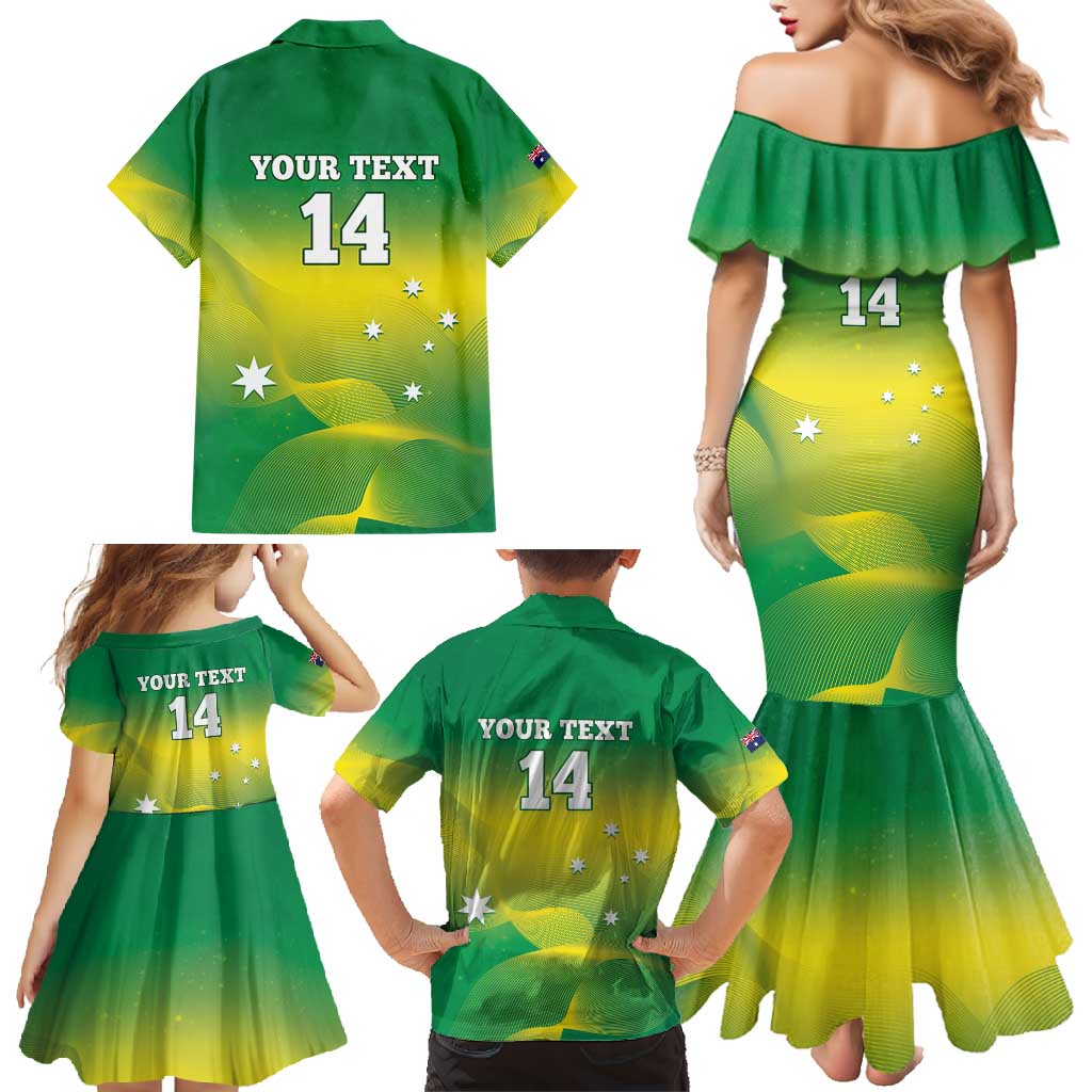 Custom Australia Rugby Family Matching Mermaid Dress and Hawaiian Shirt 2024 Kangaroos - Gradient Sporty Style