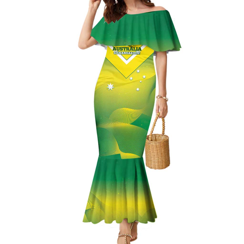 Custom Australia Rugby Family Matching Mermaid Dress and Hawaiian Shirt 2024 Kangaroos - Gradient Sporty Style