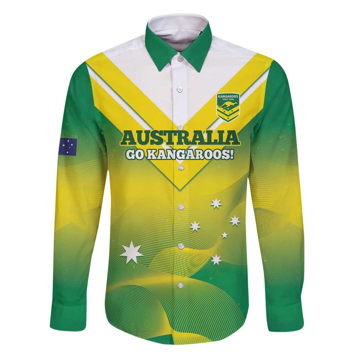 Custom Australia Rugby Family Matching Off The Shoulder Long Sleeve Dress and Hawaiian Shirt 2024 Kangaroos - Gradient Sporty Style