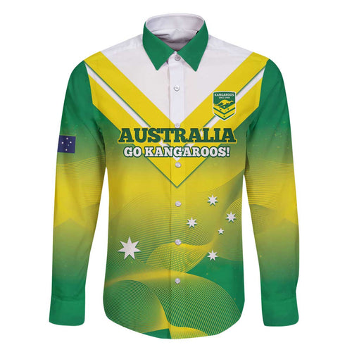Custom Australia Rugby Family Matching Off The Shoulder Long Sleeve Dress and Hawaiian Shirt 2024 Kangaroos - Gradient Sporty Style