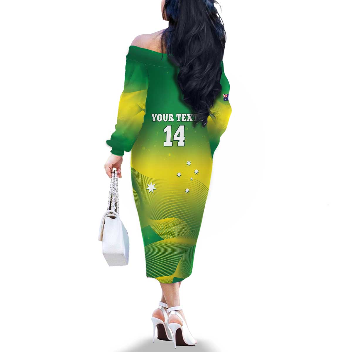 Custom Australia Rugby Family Matching Off The Shoulder Long Sleeve Dress and Hawaiian Shirt 2024 Kangaroos - Gradient Sporty Style