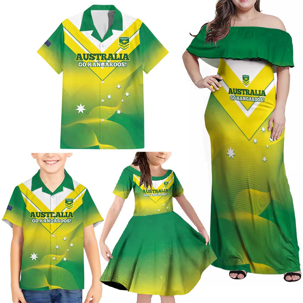 Custom Australia Rugby Family Matching Off Shoulder Maxi Dress and Hawaiian Shirt 2024 Kangaroos - Gradient Sporty Style