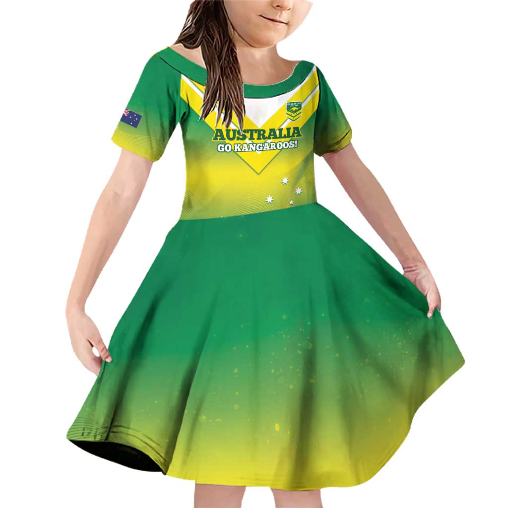 Custom Australia Rugby Family Matching Off Shoulder Short Dress and Hawaiian Shirt 2024 Kangaroos - Gradient Sporty Style
