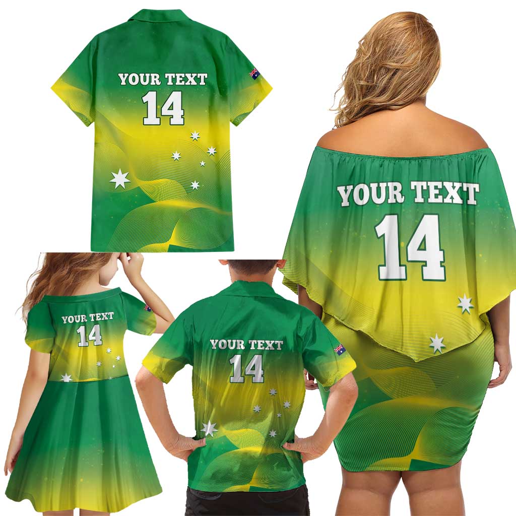 Custom Australia Rugby Family Matching Off Shoulder Short Dress and Hawaiian Shirt 2024 Kangaroos - Gradient Sporty Style