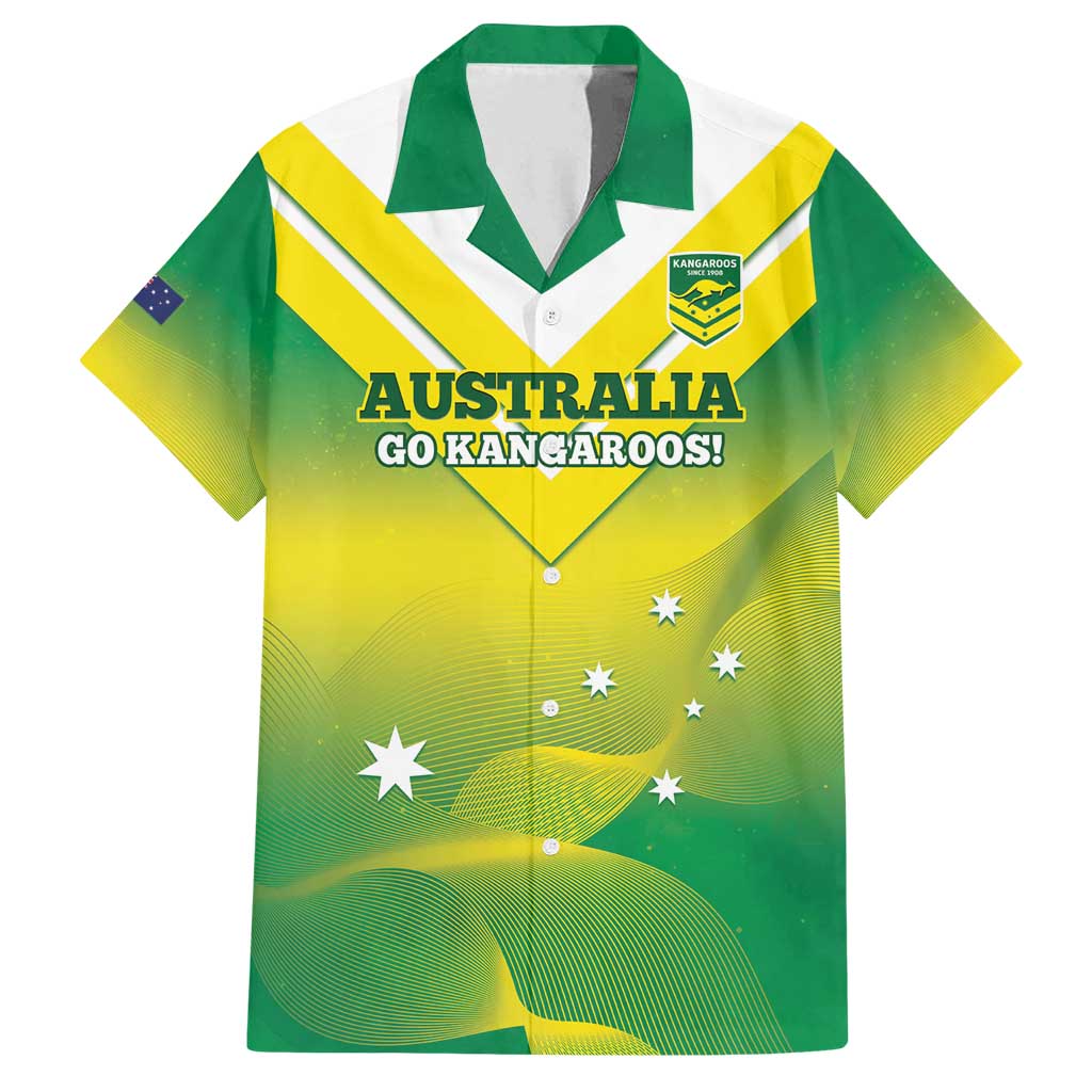Custom Australia Rugby Family Matching Off Shoulder Short Dress and Hawaiian Shirt 2024 Kangaroos - Gradient Sporty Style