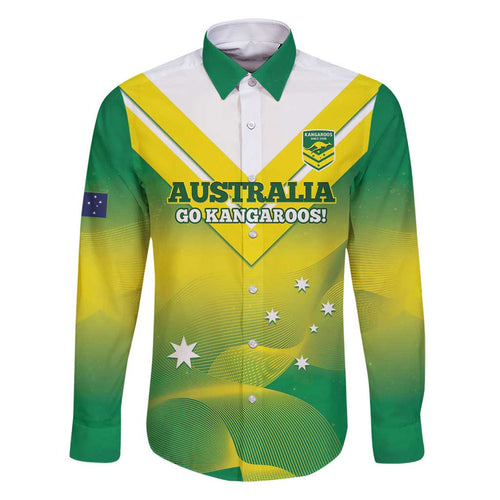 Custom Australia Rugby Family Matching Off Shoulder Short Dress and Hawaiian Shirt 2024 Kangaroos - Gradient Sporty Style